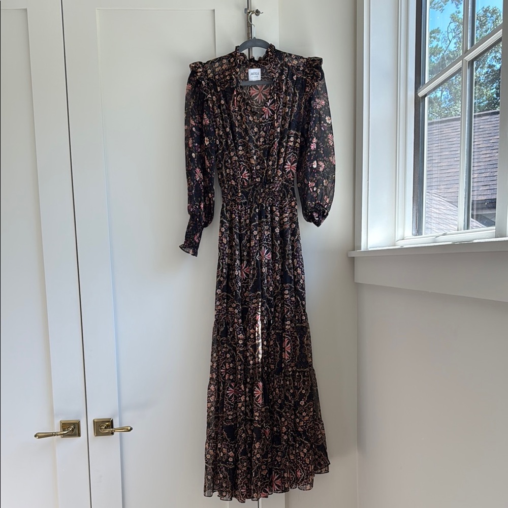 Misa Los Angeles Floral Black and Pink Maxi Dress